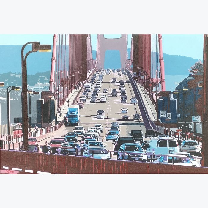 Trafic sur le Golden Gate  Bridge - hyperréalisme - peinture acrylique - 2022