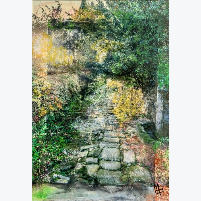 Chemin d'Ailhon : tableau ou s'entrecroisent peinture et photo