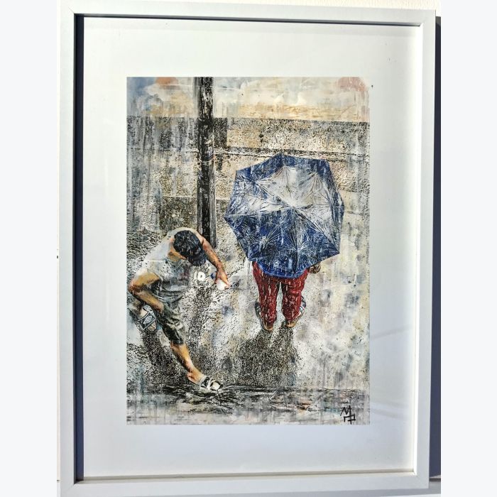 Lyon sous la pluie : tableau où s'entrecroisent peinture et photo