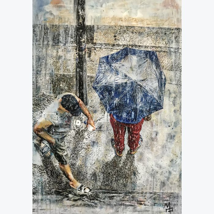 Lyon sous la pluie : tableau ou s'entrecroisent peinture et photo
