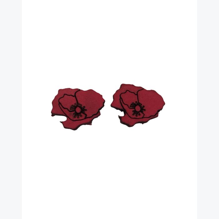 Boucles d’oreilles puces en cuir rouge coquelicot gravé au laser – acier inox hypoallergénique