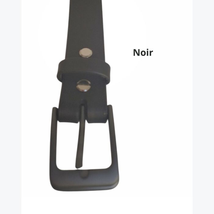 Ceinture artisanale en cuir de bovin noir 3 cm – tannage végétal, épaisseur 3 mm – boucle noir mat