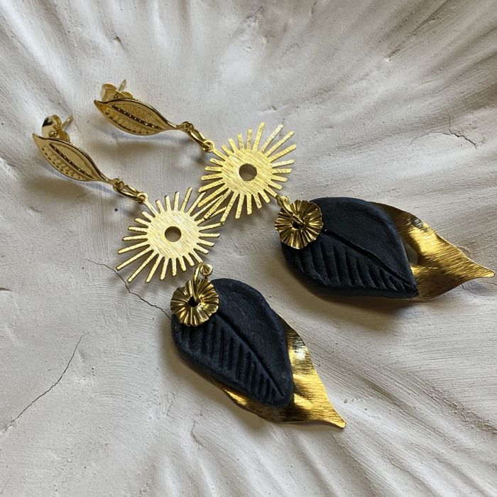 Boucles d’oreilles en porcelaine noires
