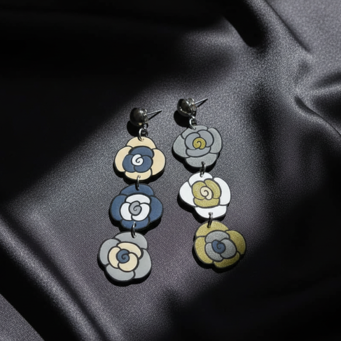 Boucles d'oreilles trois roses longues
