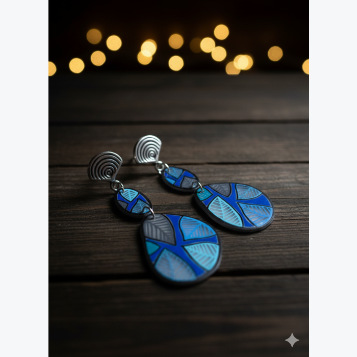 Boucles d'oreilles galet motif feuilles