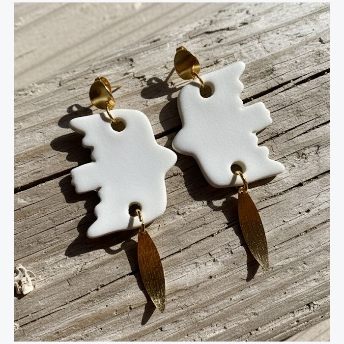Boucles d’oreilles oiseaux en porcelaine blanche