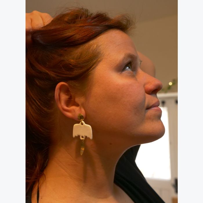 Boucles d’oreilles oiseaux en porcelaine blanche