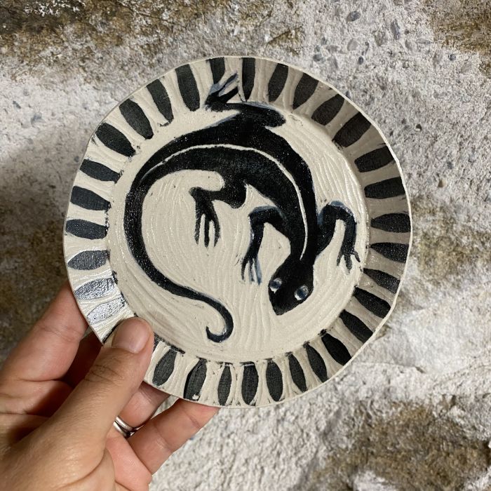 Lézard - Coupelle en grès céramique décorée à la main pièce unique