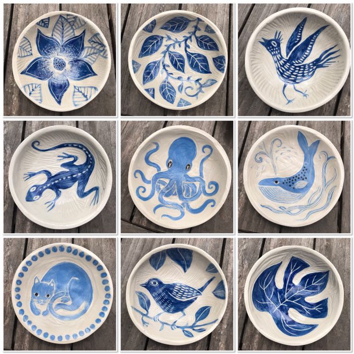 Coupelles en grès céramique décorée à la main pièce unique