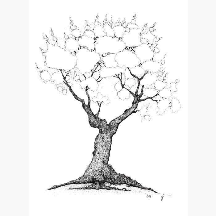 Reproduction d'art d'un dessin original d'un arbre feuillage nuage
