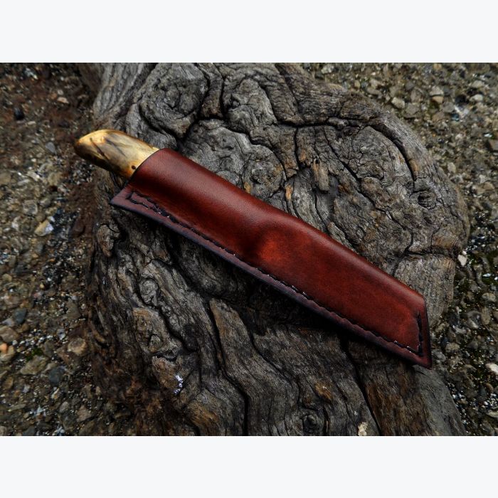 Couteau droit en Buis et Laiton, Lame sandwich.