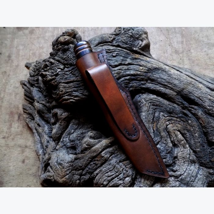 Couteau droit en Chêne Vert et Cuivre, Lame sandwich.