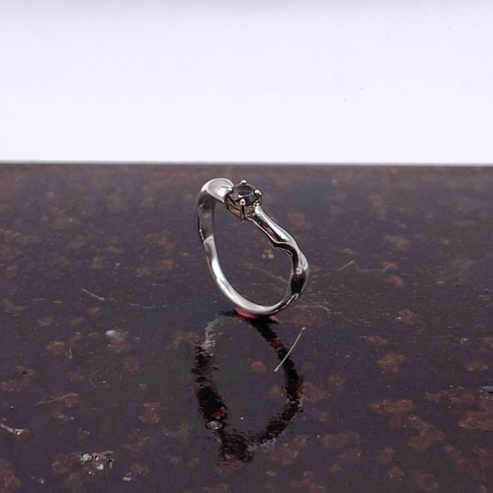 Bague en argent quartz et or - Charbon