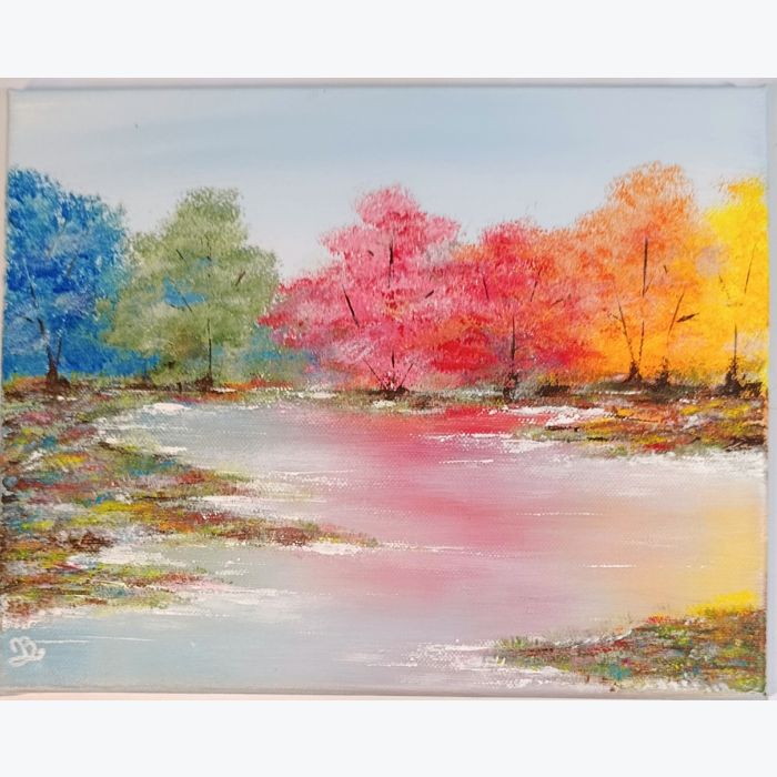 Nature chatoyante - paysage coloré - peinture acrylique