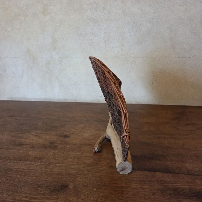 "Eventail" en osier brut sur bois de cade