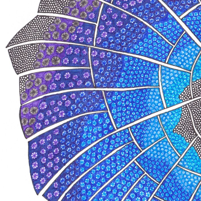 Bleu éclat violet, dessin au stylo