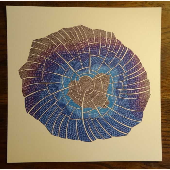 Bleu éclat violet, dessin au stylo