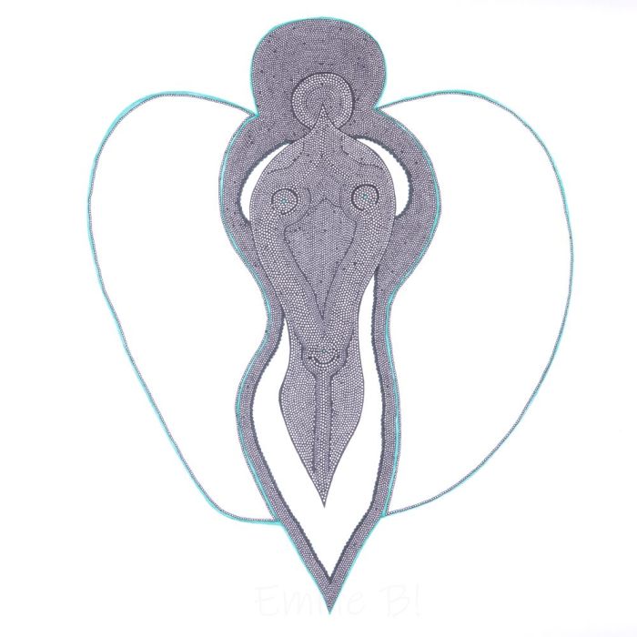 Femme ange chenille, dessin au stylo