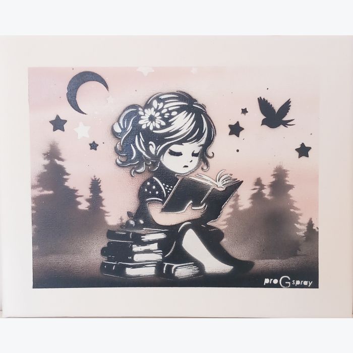 "Lecture lunaire"- tableau à l'aérosol