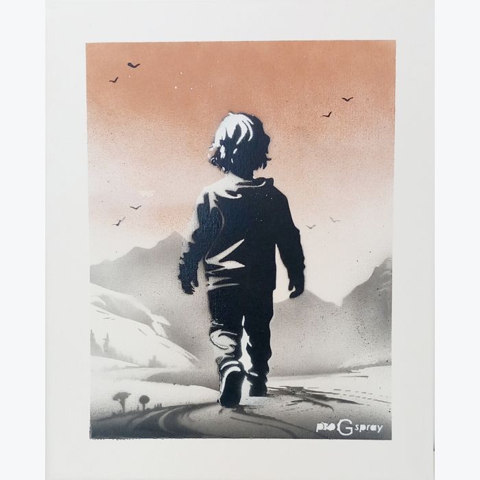 “Accroché mais affamé”- tableau à l'aérosol