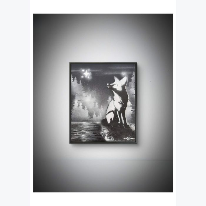 "Sous l’étoile immobile" - Tableau fait à l'aérosol - fait main - série noire et blanc