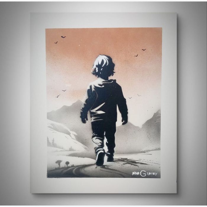 “Accroché mais affamé”- tableau à l'aérosol