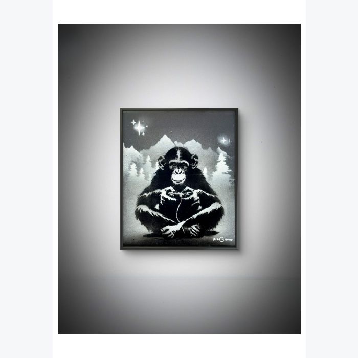 "Loin du vrai monde"- tableau fait à l'aérosol - fait main - série noire et blanc