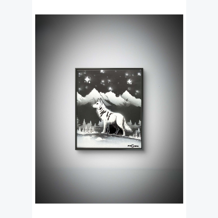 "Présence lumineuse"- tableau fait à l'aérosol - fait main - série noire et blanc