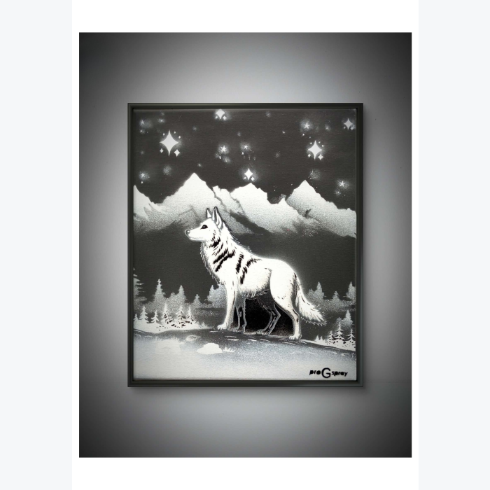 "Présence lumineuse"- tableau fait à l'aérosol - fait main - série noire et blanc