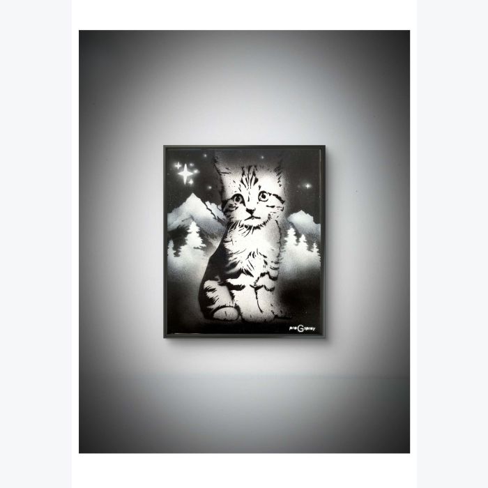 "Sous les étoiles naissantes" - Tableau fait à l'aérosol - fait main - série noire et blanc