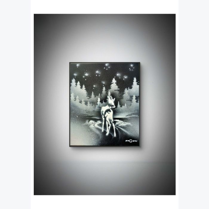 "Lumière des forêts" - Tableau fait à l'aérosol - fait main - série noire et blanc