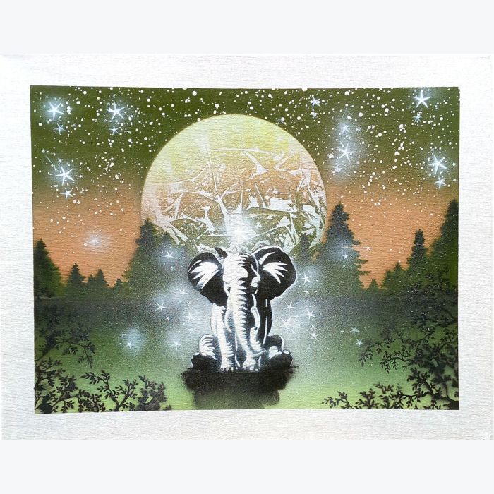 « L’Éléphant et la Lune » - tableau à l'aérosol