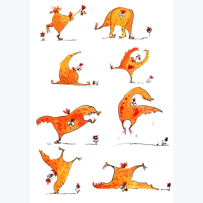 Impression A3 risographie "La danse des poules"