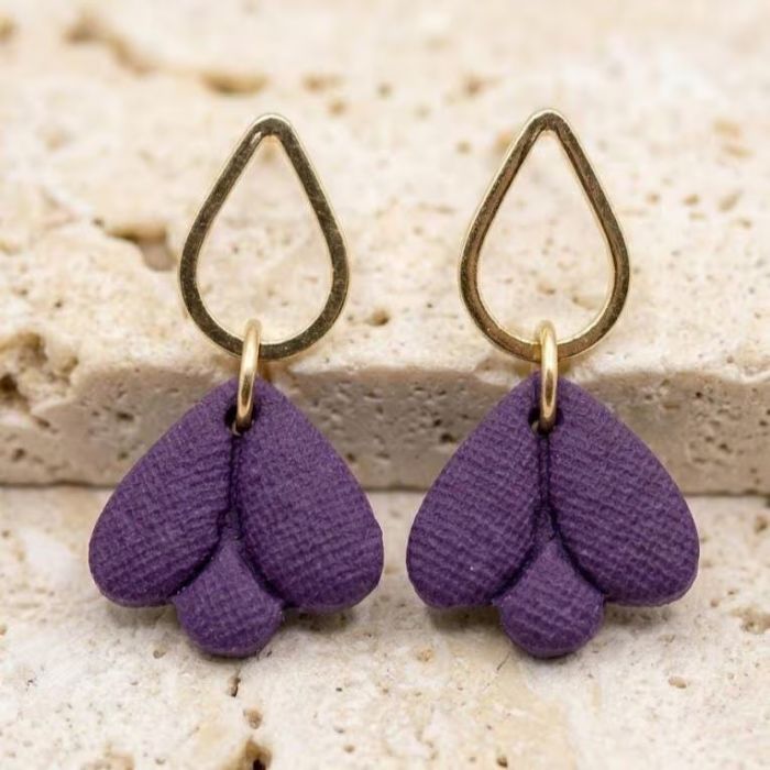 Boucles d’oreilles pendantes femme, argile polymère, bijou bohème chic, effet tissu, cadeau femme original, fait main, créatrice française