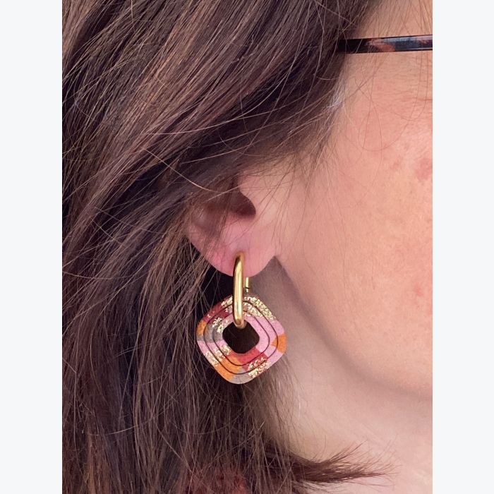 Boucles d’oreilles FERNANDE collection LES FESTIVES , acier inoxydable, création artisanale，fait main en France en Ardèche