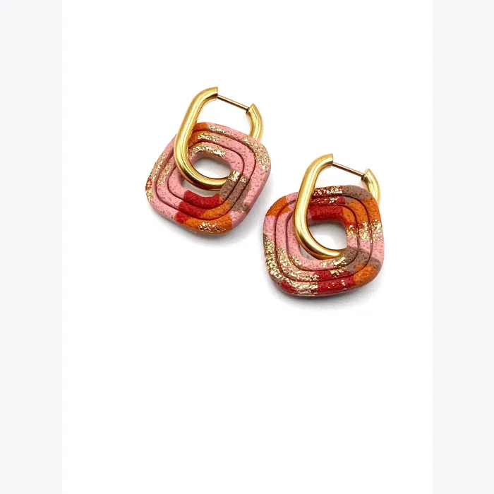 Boucles d’oreilles FERNANDE collection LES FESTIVES , acier inoxydable, création artisanale，fait main en France en Ardèche