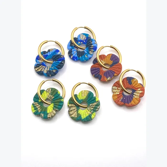 Boucles d’oreilles FLORE collection LES FESTIVES , acier inoxydable, création artisanale，fait main en France en Ardèche