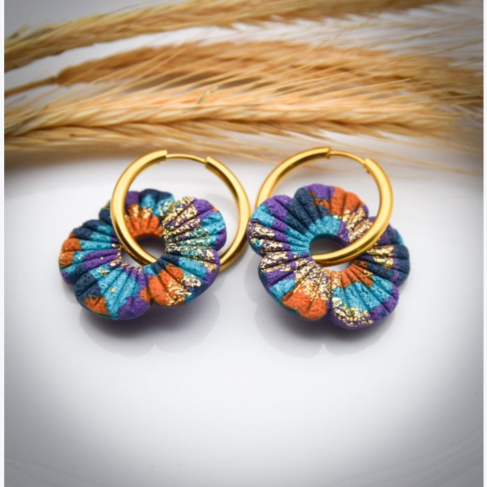 Boucles d’oreilles FLORE collection LES FESTIVES , acier inoxydable, création artisanale，fait main en France en Ardèche