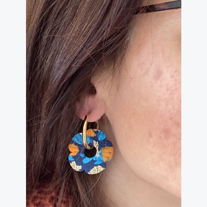 Boucles d’oreilles FLORE collection LES FESTIVES , acier inoxydable, création artisanale，fait main en France en Ardèche