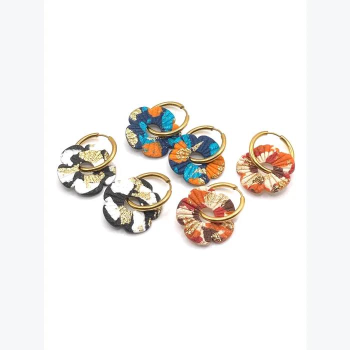 Boucles d’oreilles FLORE collection LES FESTIVES , acier inoxydable, création artisanale，fait main en France en Ardèche