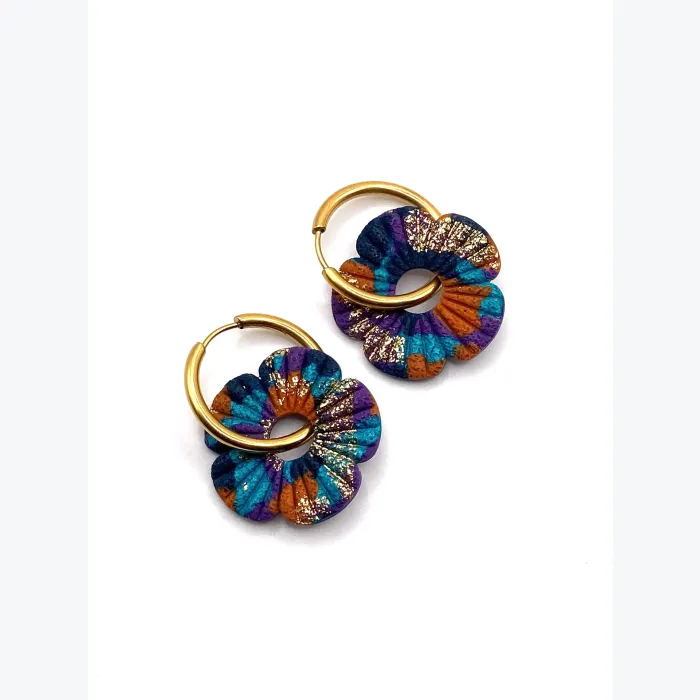 Boucles d’oreilles FLORE collection LES FESTIVES , acier inoxydable, création artisanale，fait main en France en Ardèche