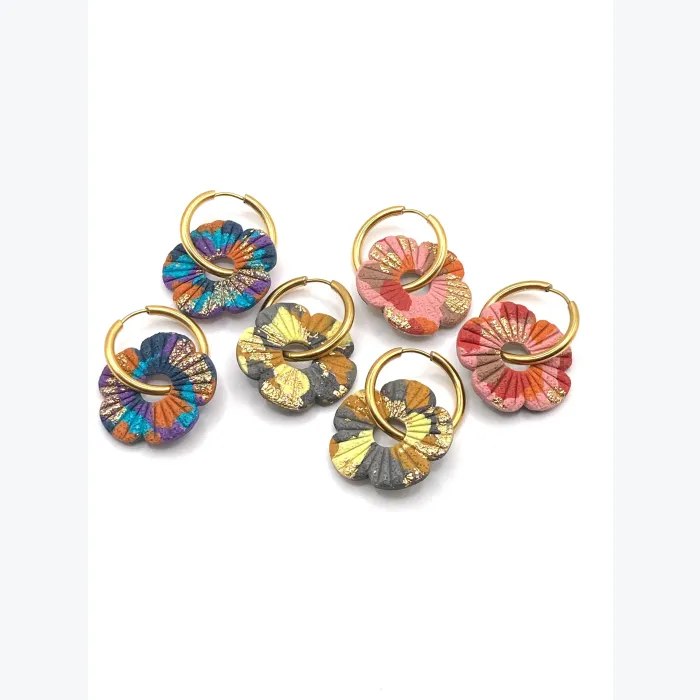 Boucles d’oreilles FLORE collection LES FESTIVES , acier inoxydable, création artisanale，fait main en France en Ardèche