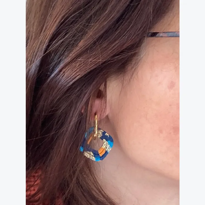 Boucles d’oreilles FERNANDE collection LES FESTIVES , acier inoxydable, création artisanale，fait main en France en Ardèche