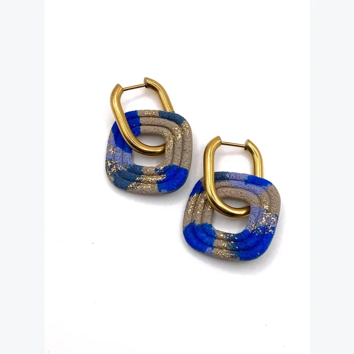 Boucles d’oreilles FERNANDE collection LES FESTIVES , acier inoxydable, création artisanale，fait main en France en Ardèche