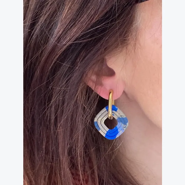 Boucles d’oreilles FERNANDE collection LES FESTIVES , acier inoxydable, création artisanale，fait main en France en Ardèche