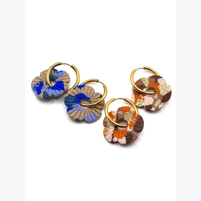 Boucles d’oreilles FLORE collection LES FESTIVES , acier inoxydable, création artisanale，fait main en France en Ardèche