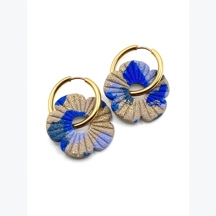 Boucles d’oreilles FLORE collection LES FESTIVES , acier inoxydable, création artisanale，fait main en France en Ardèche