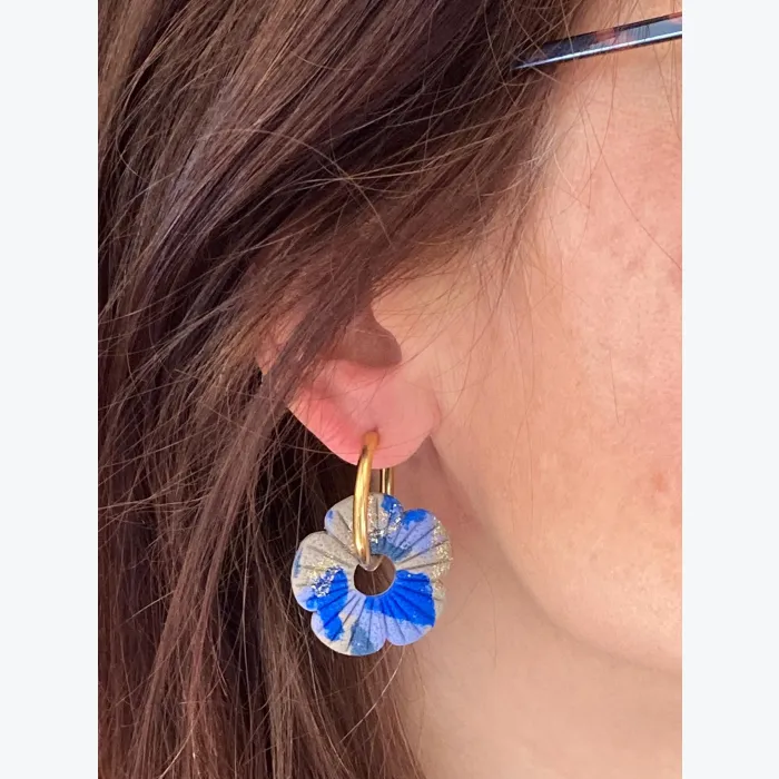 Boucles d’oreilles FLORE collection LES FESTIVES , acier inoxydable, création artisanale，fait main en France en Ardèche