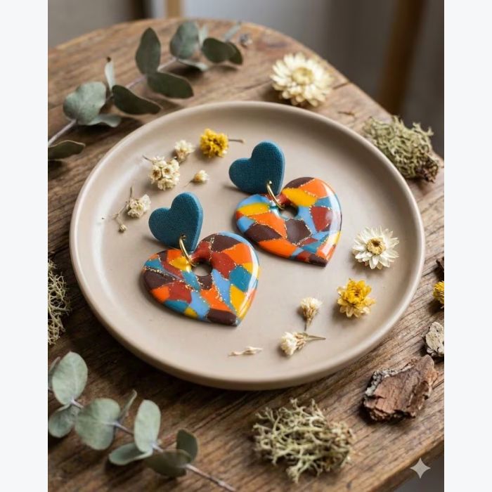 Boucles d'oreilles en Argile Polymère | Bijou Fait Main Ardèche, Résine plaqué or, Collection Printemps