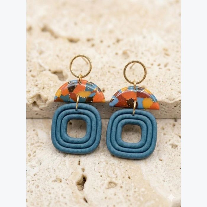 Boucles d'oreilles en Argile Polymère | Bijou Fait Main Ardèche, Résine plaqué or, Collection Printemps modèle Paule